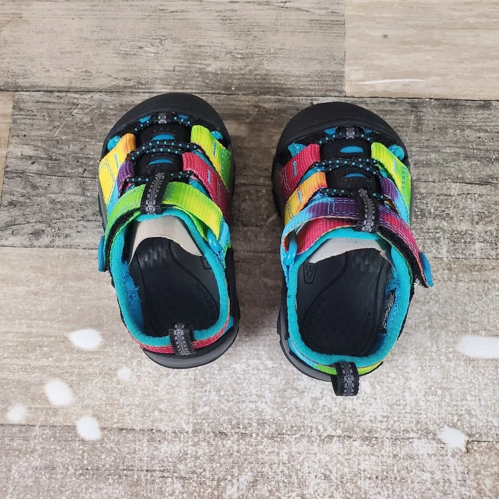 KEEN Newport H2 Kids Sandals Sz 4 Rainbow Tie Dye Lace-Lock Bungee Round Toe